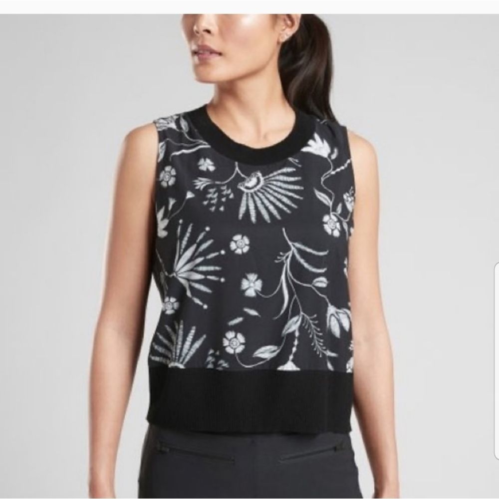 Athleta Black and White Floral Sleeveless Tank